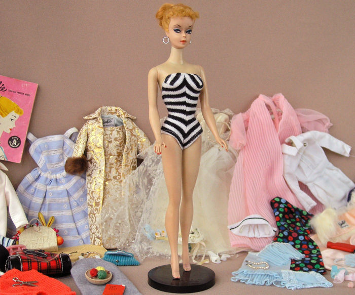 #1 1959 Vintage Barbie with stand & wardrobe